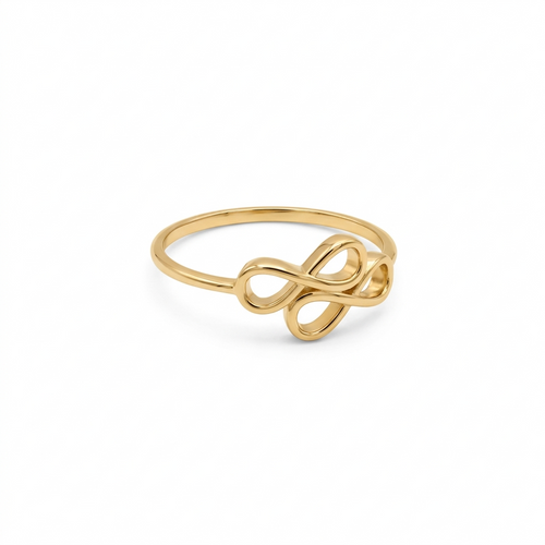 Gold infinity ring on a white background