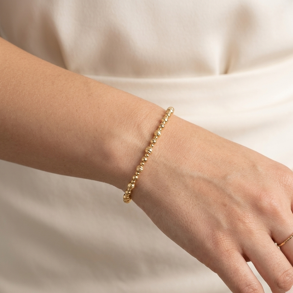 18k Gold 3 Design Shiny Ball Bangle - 18k Gold Bangle - Embellish Gold Jewelry & Diamond