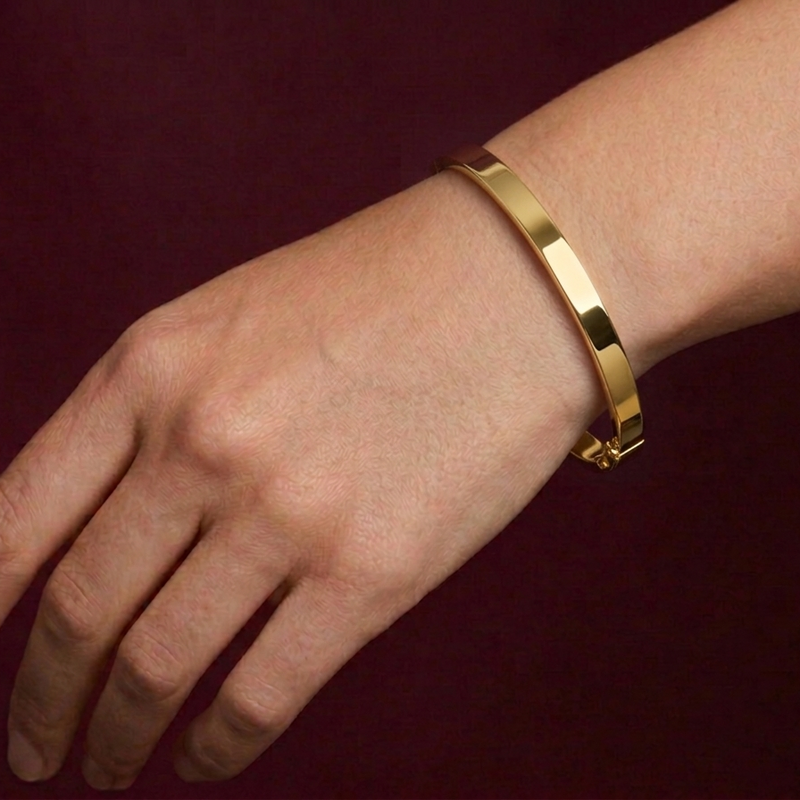 18k Gold Thin Flat Simple Bangle - 18k Gold Bangle - Embellish Gold Jewelry & Diamond