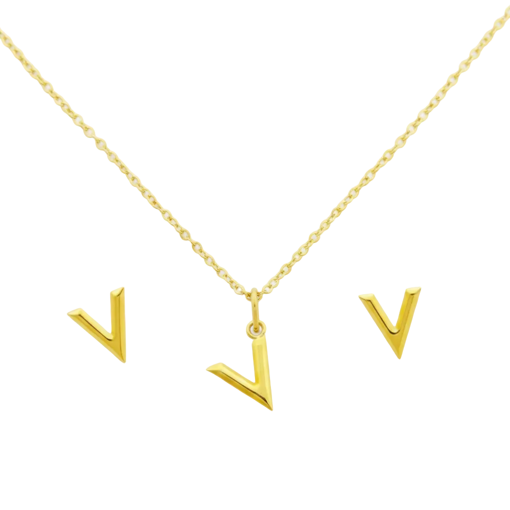 18K Real Gold V Jewelry Set