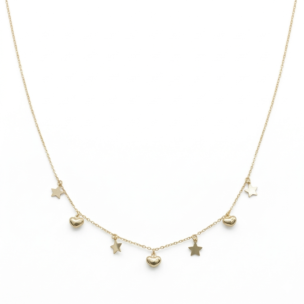 18k Gold Star and Heart Necklace
