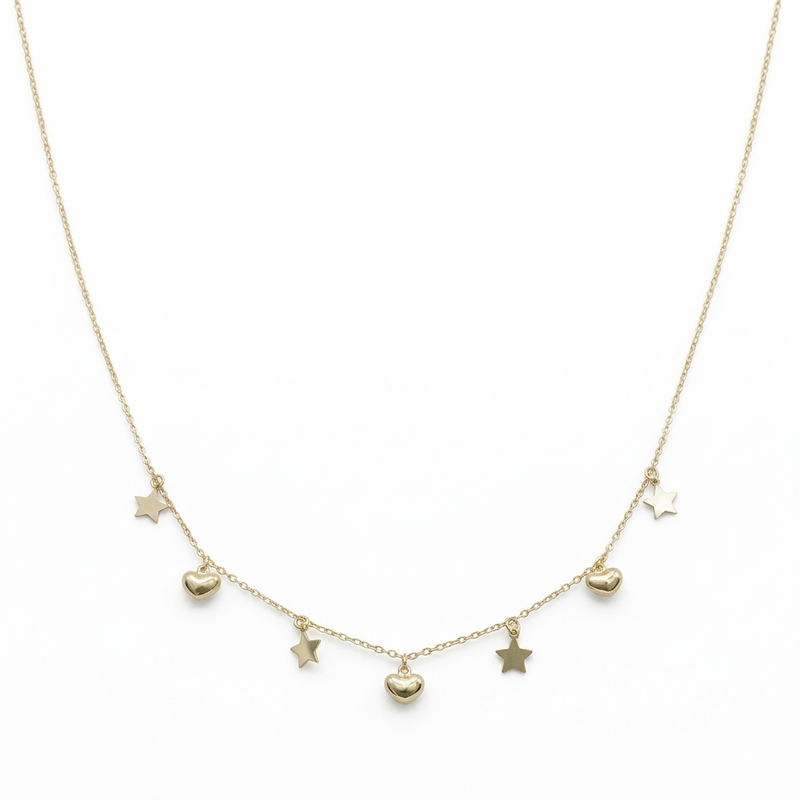 18k Gold Star and Heart Necklace - 18k Gold Necklace - Embellish Gold Jewelry & Diamond