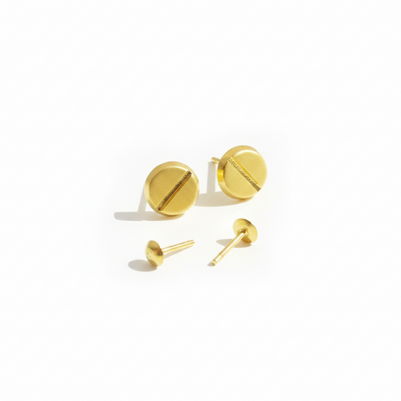 18k Gold Button Screw Earrings - 18k Gold Earrings - Embellish Gold