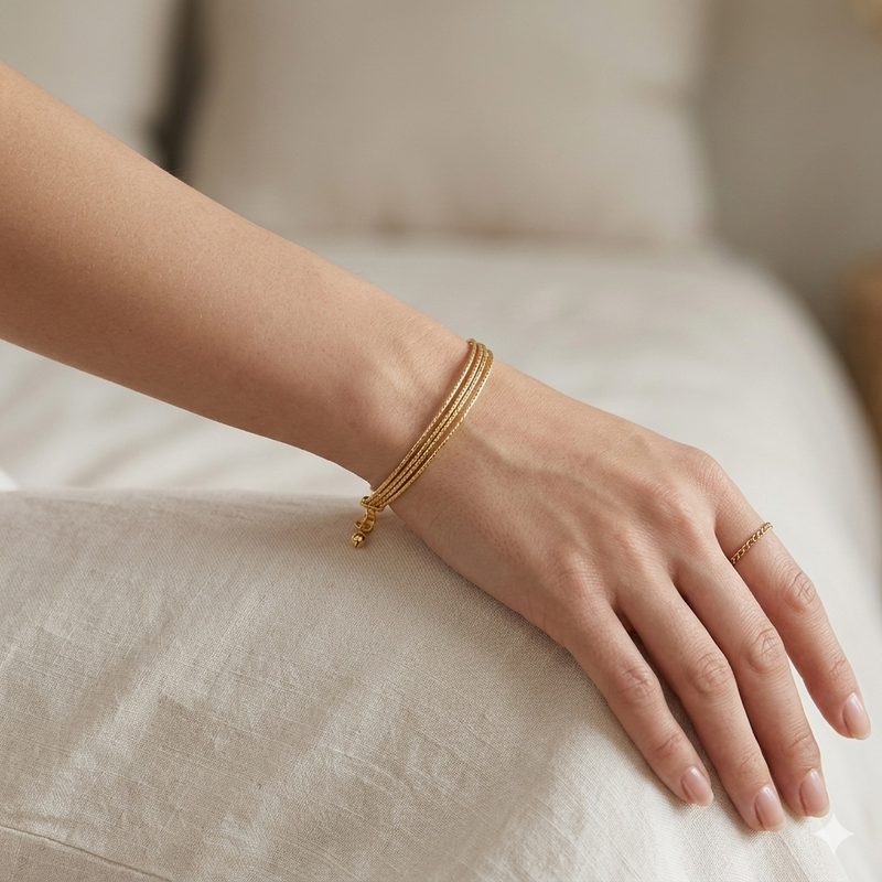 18k Gold Strings Bangle - 18k Gold Bangle - Embellish Gold Jewelry & Diamond