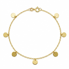 Gold bracelet with round pendants on a white background
