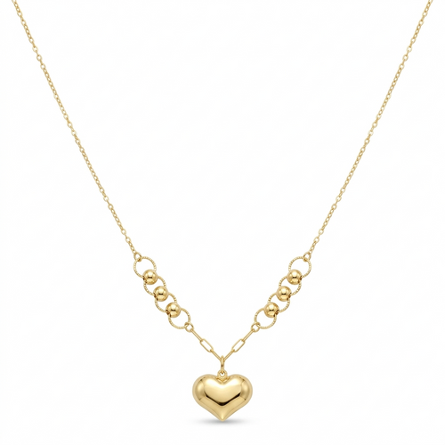 18k Gold Bubble Heart with Circleball Necklace