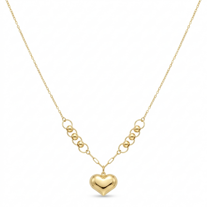 18k Gold Bubble Heart with Circleball Necklace - مجموعة احتفالية - Embellish Gold Jewelry & Diamond