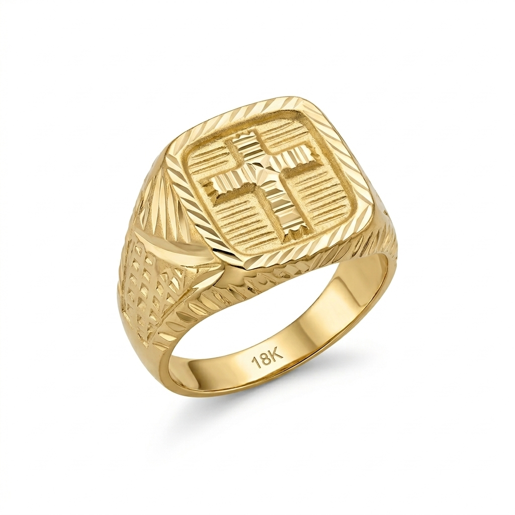18k Gold Cross Design Power Ring - ad collection - Embellish Gold Jewelry & Diamond