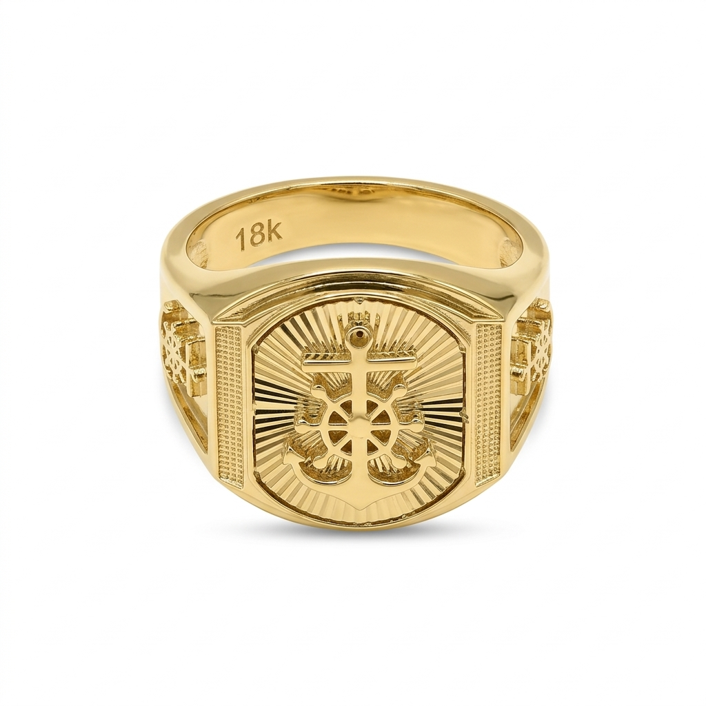 18k Gold Wheel Anchor Ring