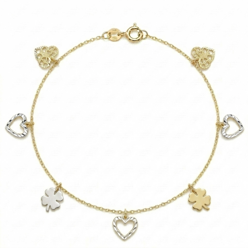 18k Gold 2 Tone Heart Clover Anklet - Products - Embellish Gold Jewelry & Diamond