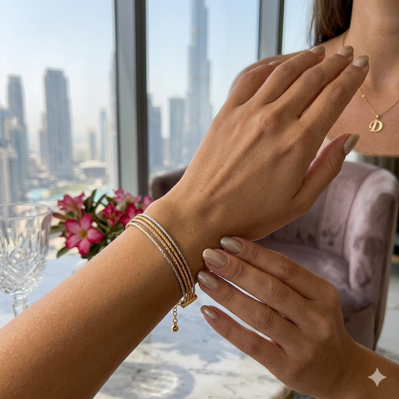 18k Gold Tri Color Bangle - مجموعة متميزة - Embellish Gold Jewelry & Diamond