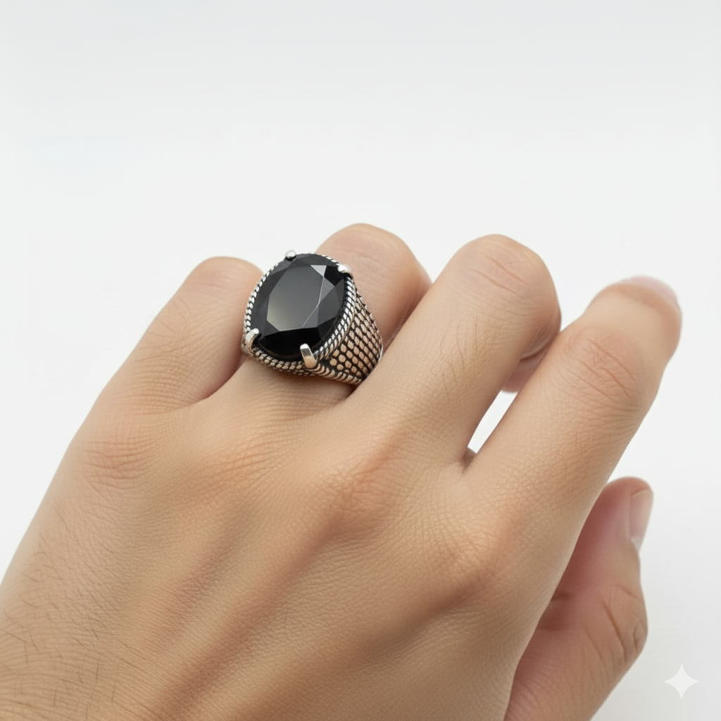 925 Silver Scale Black Stone Ring - New Launch - Embellish Gold Jewelry & Diamond