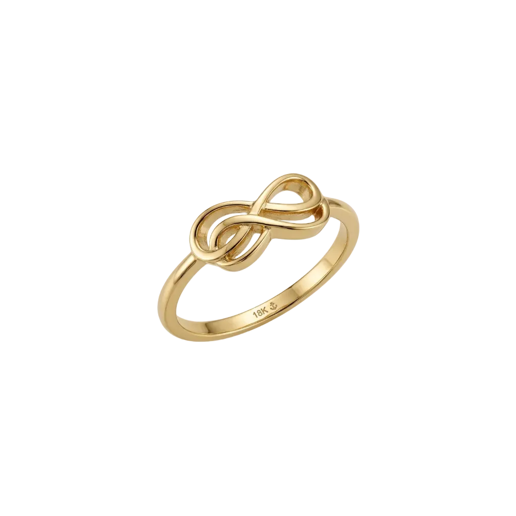 Gold infinity ring on a white background