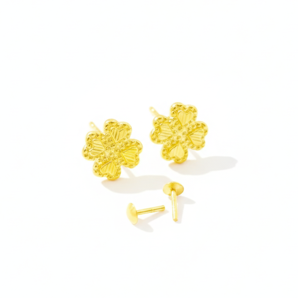 18K Real Gold Four Petals Earrings