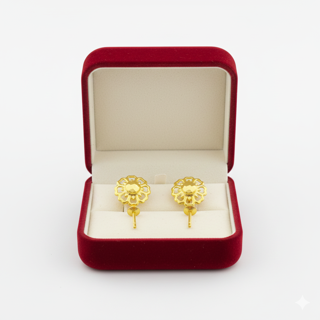 18K Real Gold Spot Flower Earrings - 18k Gold Earrings - Embellish Gold