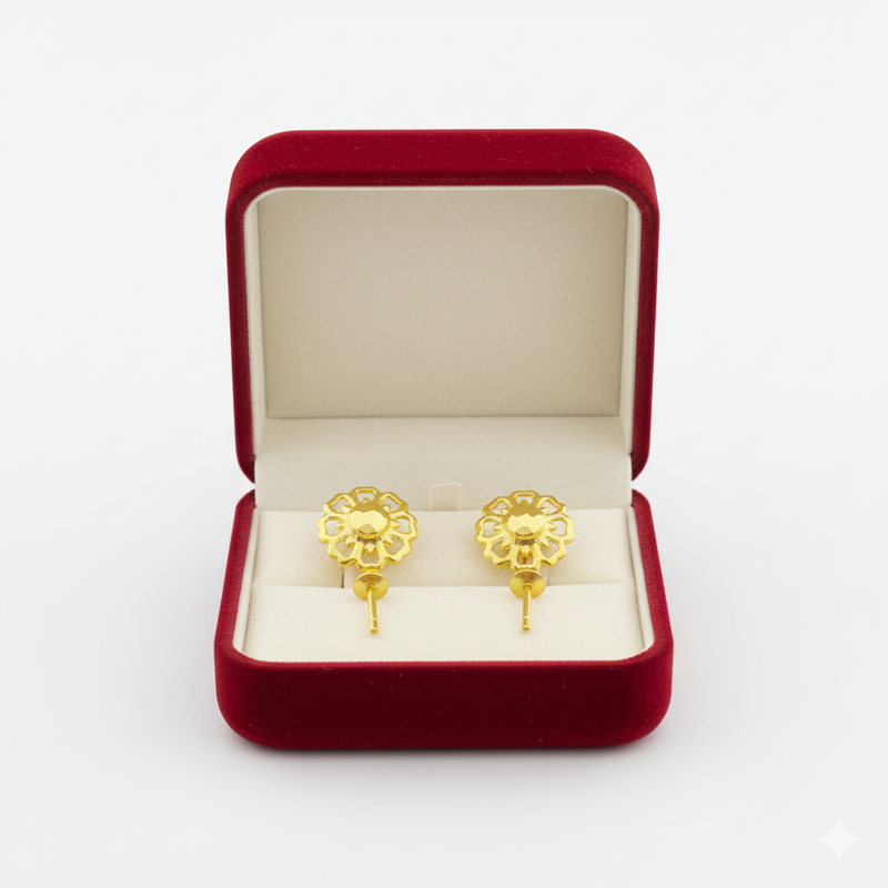 18K Real Gold Spot Flower Earrings - 18k Gold Earrings - Embellish Gold
