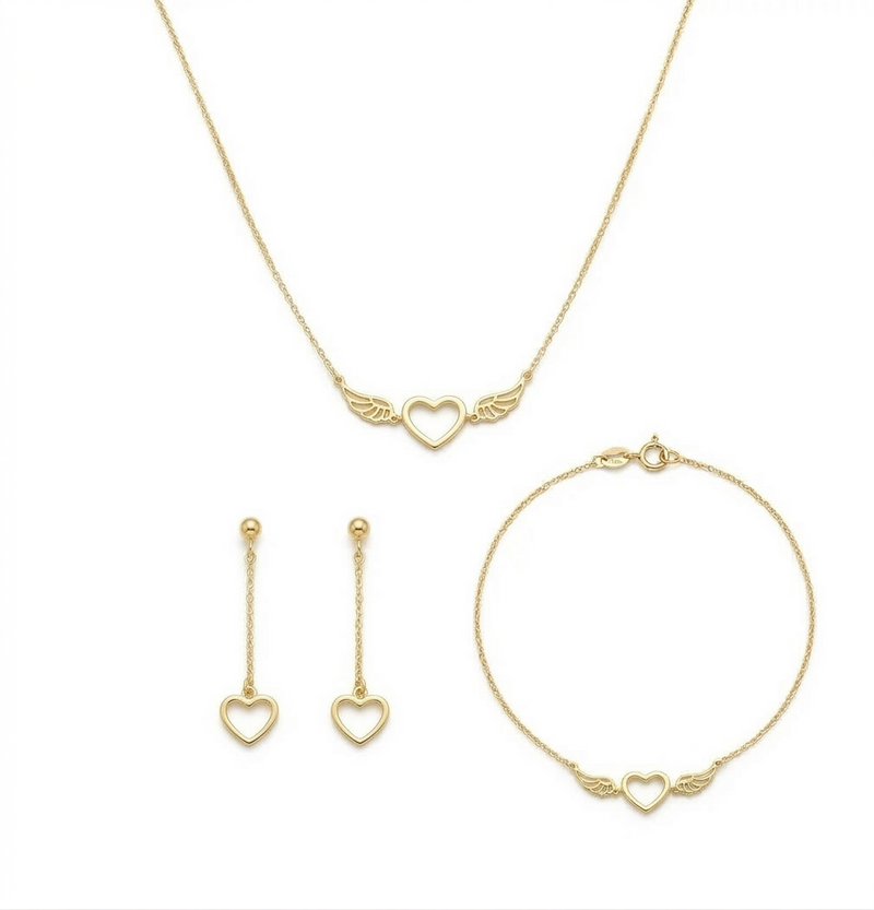 18k Gold Heart Feather Jewelry Set - مجموعة متميزة - Embellish Gold Jewelry & Diamond