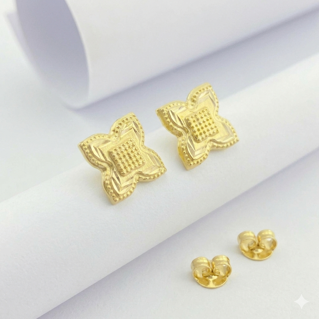 18K Real Gold  Rob Flower Earrings - 18k Gold Earrings - Embellish Gold