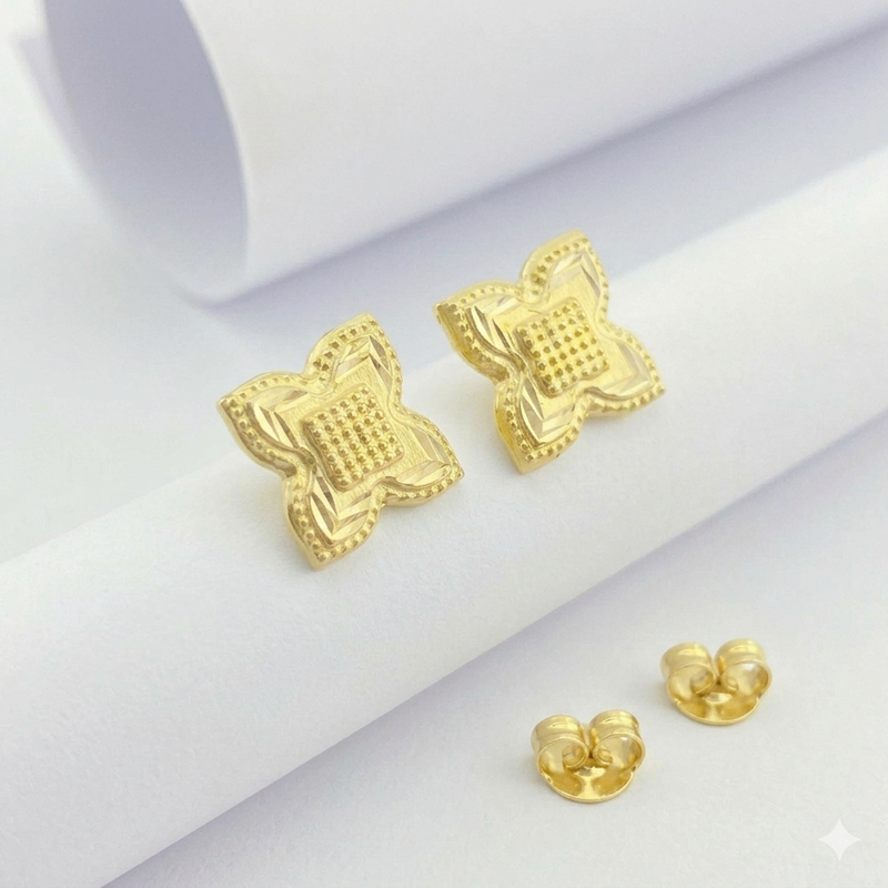 18K Real Gold  Rob Flower Earrings - 18k Gold Earrings - Embellish Gold