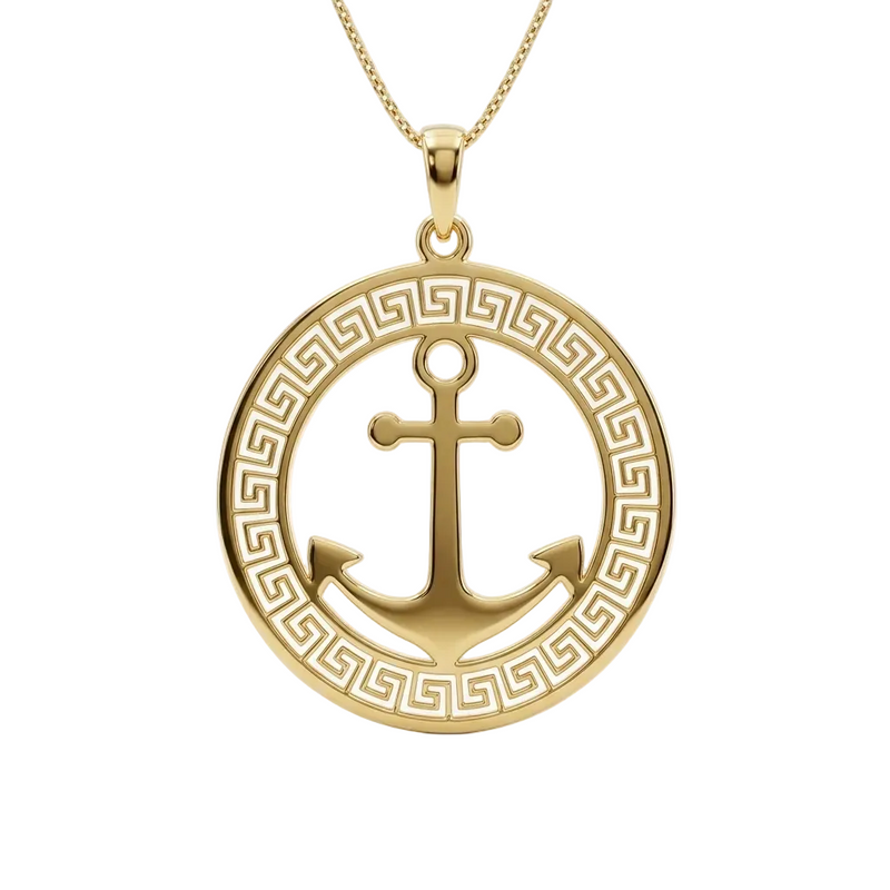 18k Gold Round Anchor Pendant - 18k Gold Pendant - Embellish Gold Jewelry & Diamond