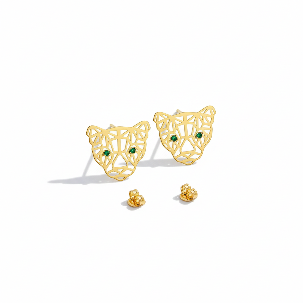 18K Real Gold Tiger Earrings