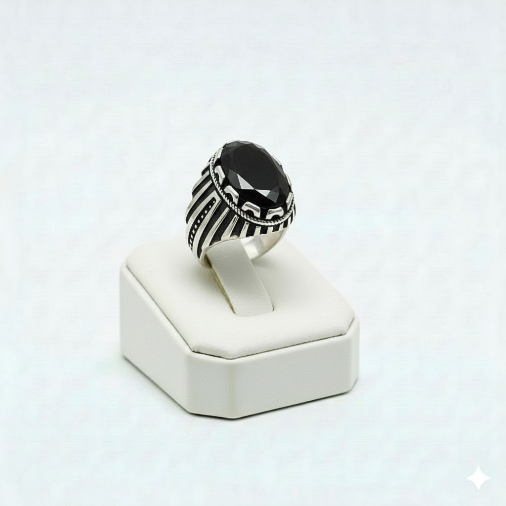 925 Silver Line Onyx Stone Ring