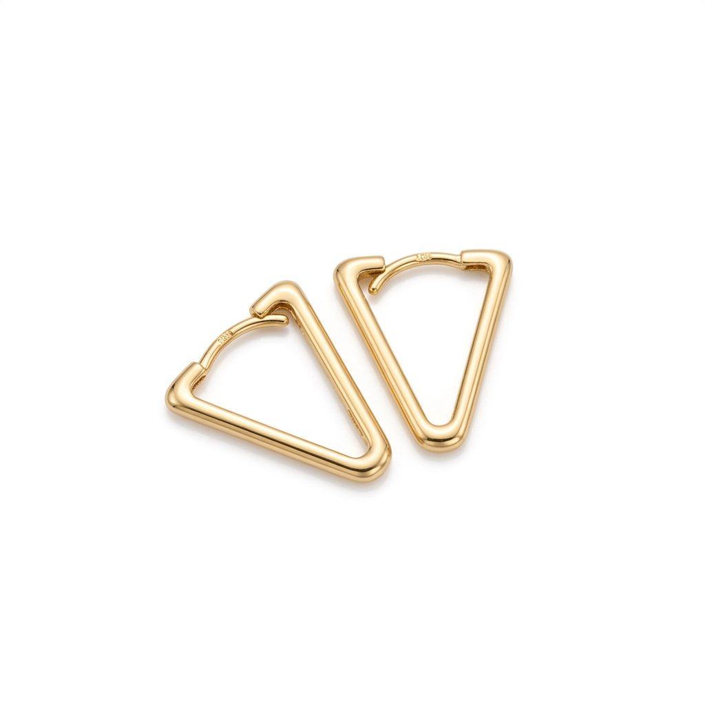 18k Gold Triangle Loop Earrings - 18k Gold Earrings - Embellish Gold Jewelry & Diamond