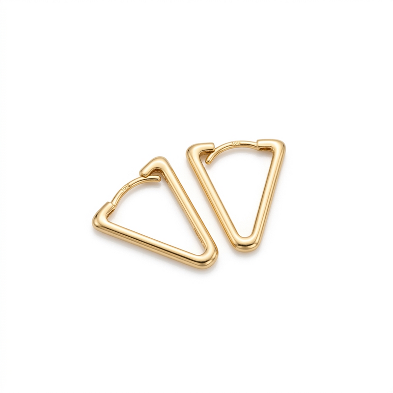 18k Gold Triangle Loop Earrings - 18k Gold Earrings - Embellish Gold Jewelry & Diamond