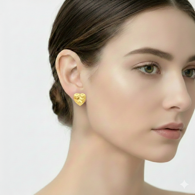 18k Gold Line Heart Screw Earrings - 18k Gold Earrings - Embellish Gold