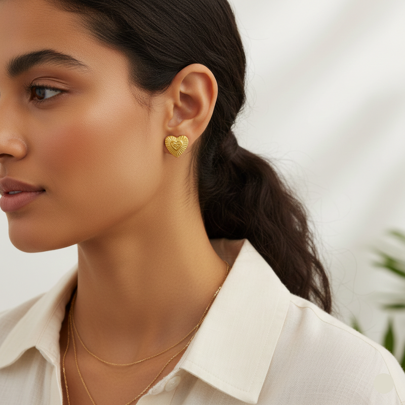 18K Real Gold Double Earrings - 18k Gold Earrings - Embellish Gold