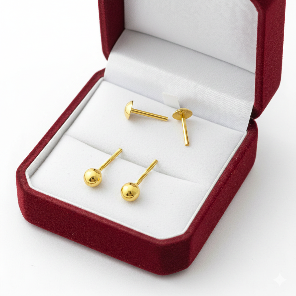 18K Gold Balls Screw Earrings