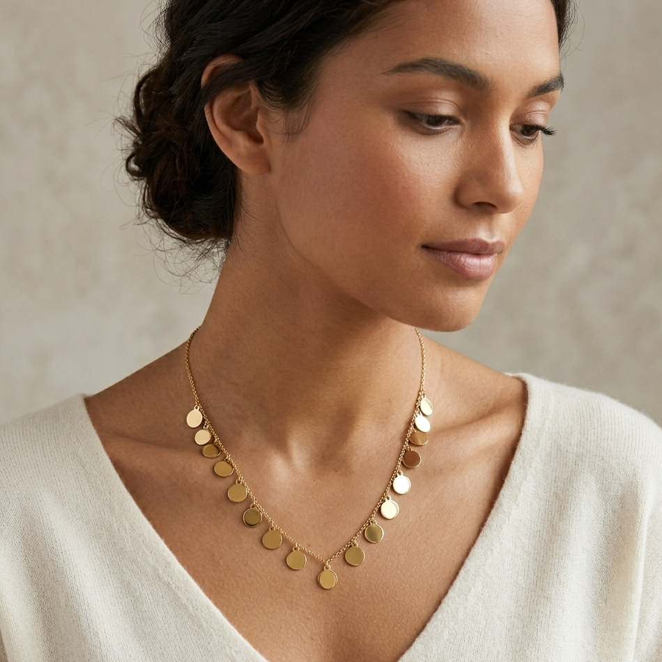 18k Gold Coin Inspired Necklace - 18k Gold Necklace - Embellish Gold Jewelry & Diamond