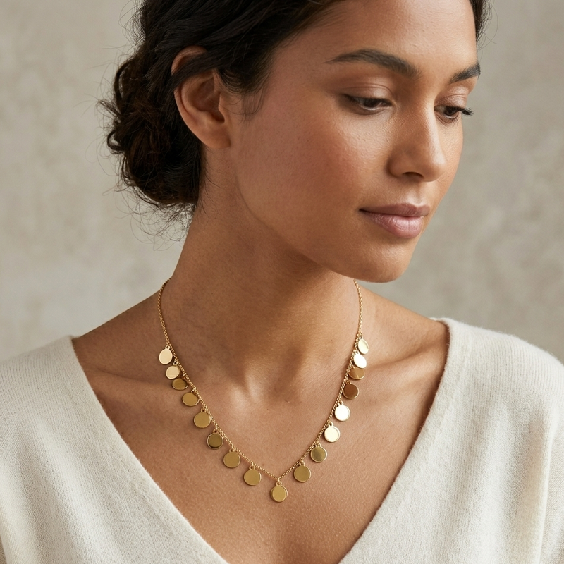 18k Gold Coin Inspired Necklace - 18k Gold Necklace - Embellish Gold Jewelry & Diamond