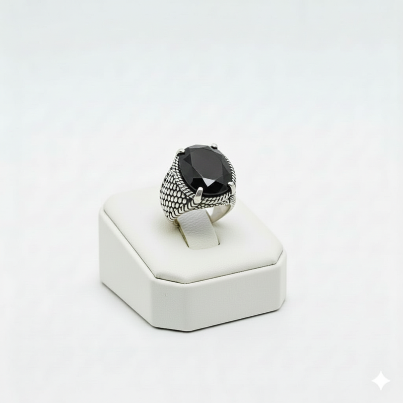 925 Silver Scale Black Stone Ring - Silver Rings For Men - Embellish Gold Jewelry & Diamond