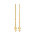Gold earrings with chain design on a white background