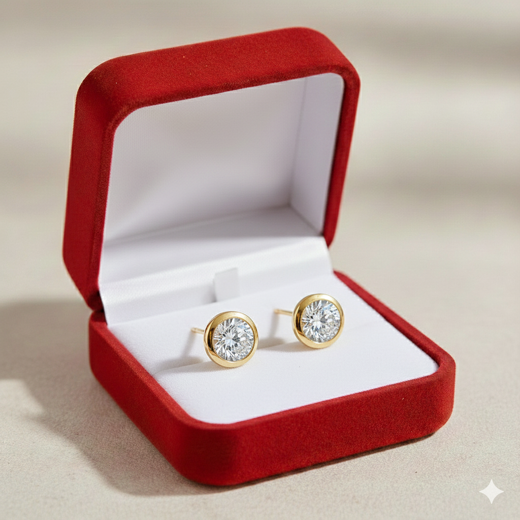 18k Gold Diamond Round Earrings