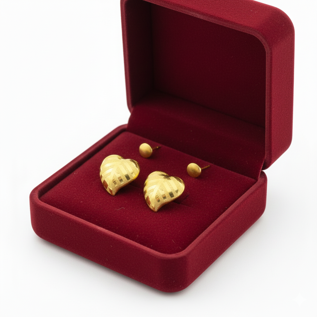 18K Real Saudi Gold Leaf Screw Earrings 037 - 18k Gold Earrings - Embellish Gold