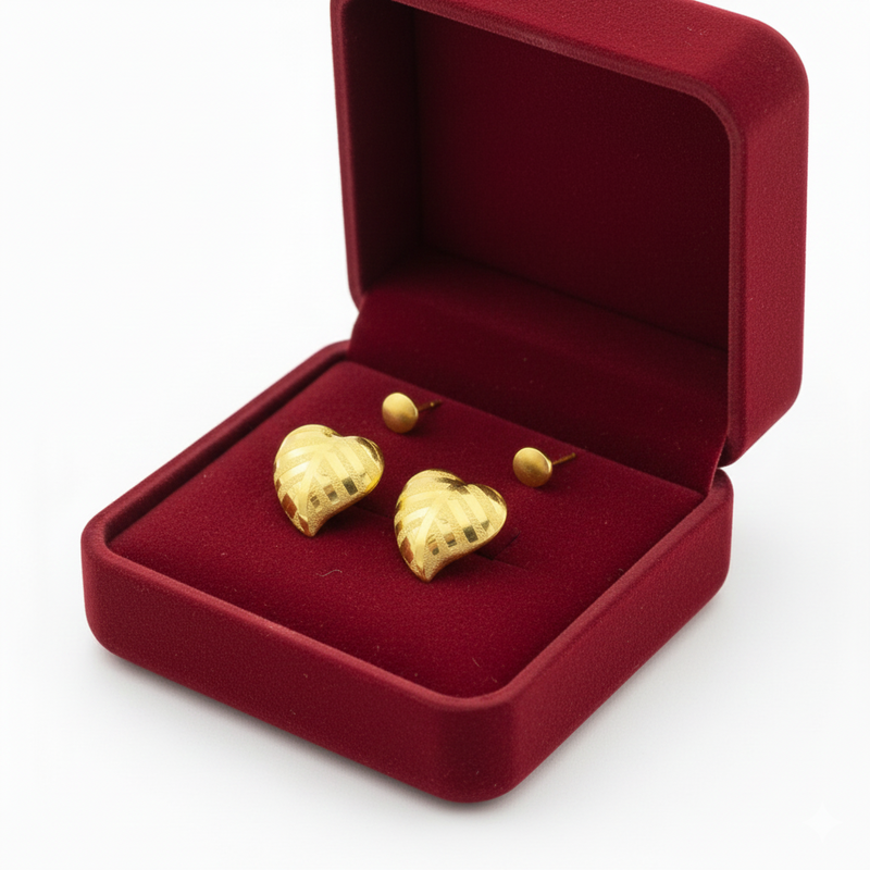 18K Real Saudi Gold Leaf Screw Earrings 037 - 18k Gold Earrings - Embellish Gold