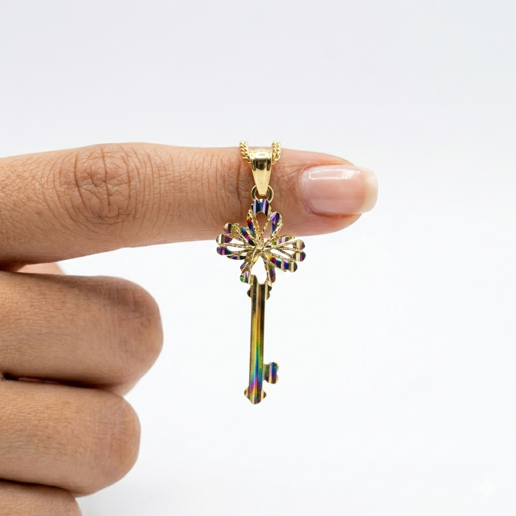 18k Gold 4 Petal Key Pendant - ad collection - Embellish Gold Jewelry & Diamond