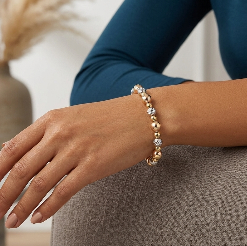 18k Gold 3 Ball Design Tricolor Bangle - 18k Gold Bangle - Embellish Gold Jewelry & Diamond