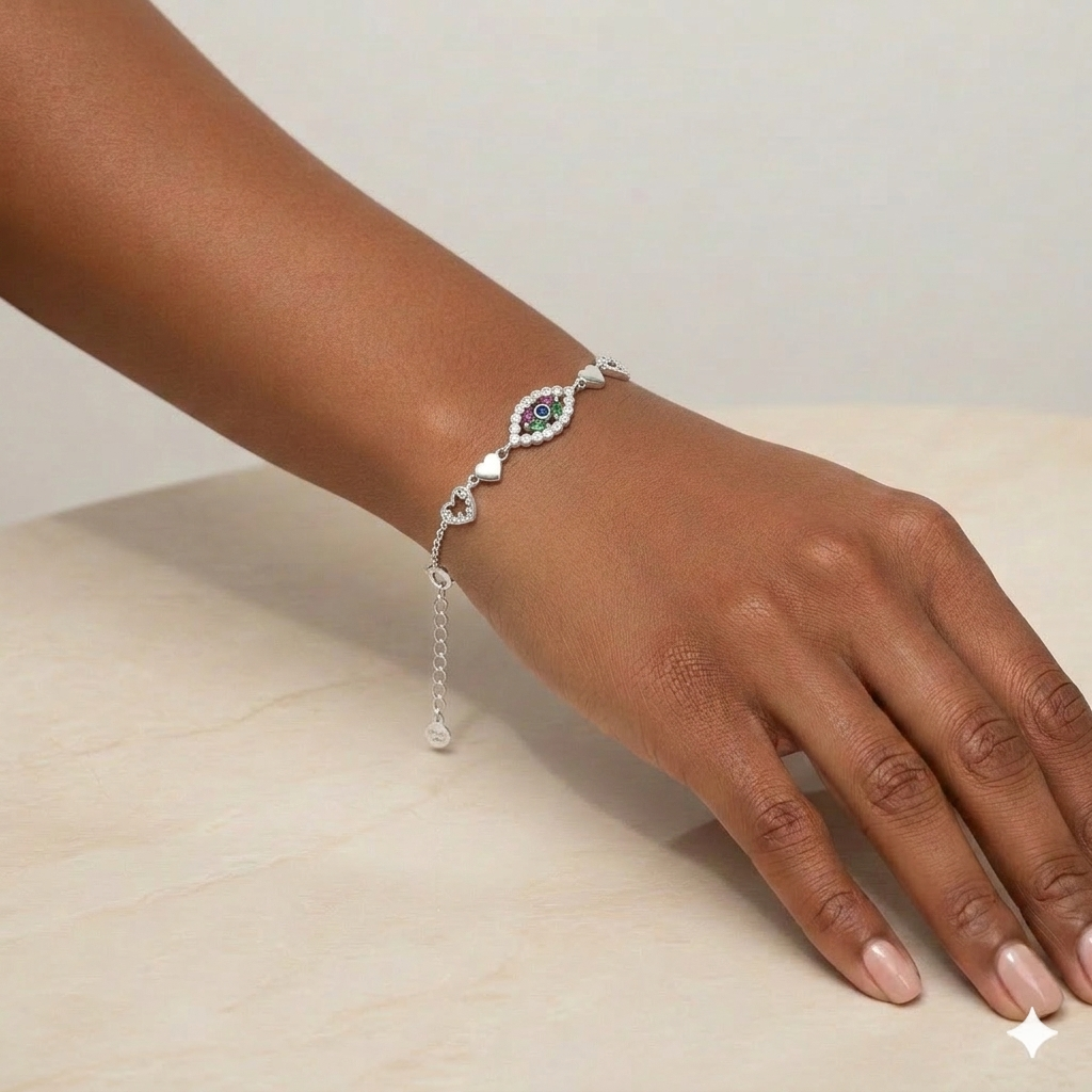 925 Silver Evil Eye Heart Bracelet
