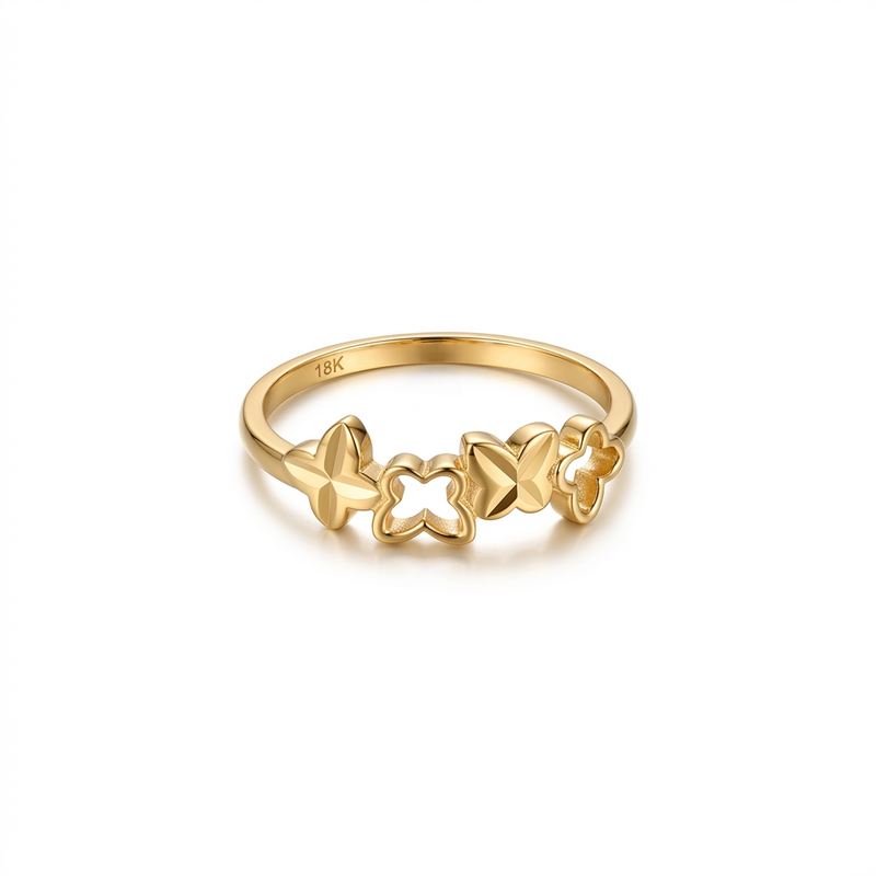 18k Gold Butterfly Clove Ring - 18k Gold Ring - Embellish Gold Jewelry & Diamond
