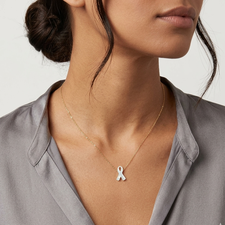 18k Gold Mother of Pearl Ribbon Necklace - 18k Gold Necklace - Embellish Gold Jewelry & Diamond