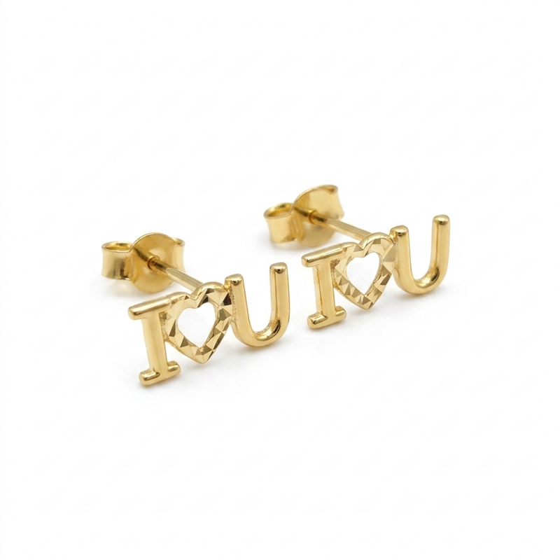 18k Gold I Heart U Stud Earrings - 18k Gold Earrings - Embellish Gold Jewelry & Diamond