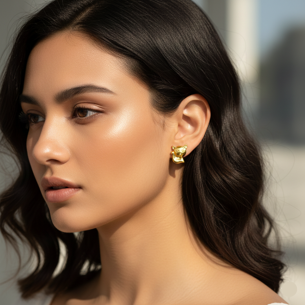 18K Real Gold Kitty Earrings - 18k Gold Earrings - Embellish Gold