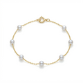 Gold bracelet with pearls on a white background