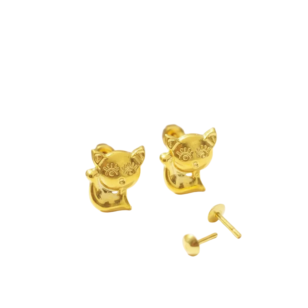 18K Real Gold Kitty Earrings - 18k Gold Earrings - Embellish Gold
