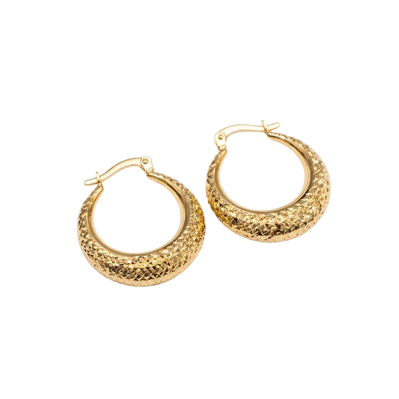 18k Gold Flat Snake Skin Loop Earrings - 18k Gold Earrings - Embellish Gold Jewelry & Diamond