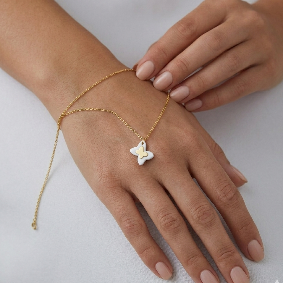 18k Gold Mother of Pearl Butterfly Necklace - 18k Gold Necklace - Embellish Gold Jewelry & Diamond