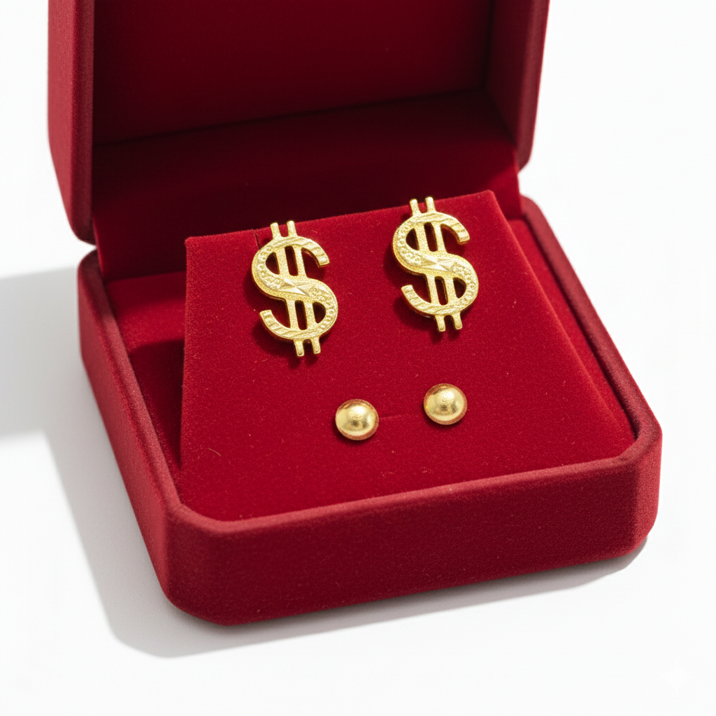 18K Real Gold Dollar Style Earrings
